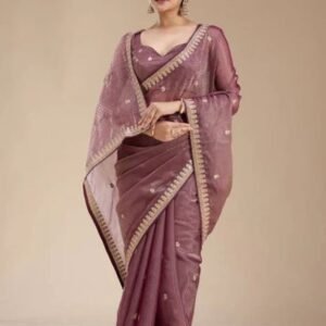 Wine Gotapatti Organza Saree