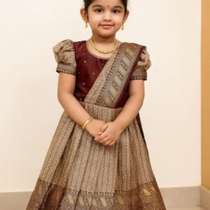 Kids Maroon Aari work Gown