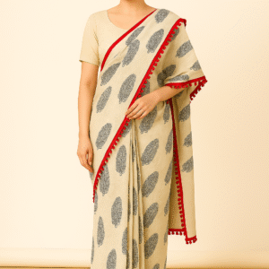 Khadi Cotton Saree-Cream–Black
