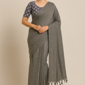 Khadi Cotton Saree - Charcoal Grey