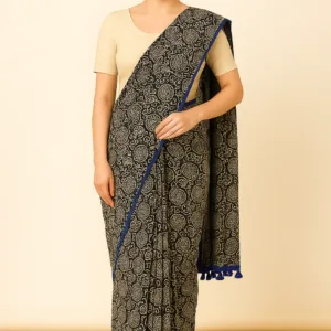 Khadi Cotton Saree -Royal Blue Tassel Border